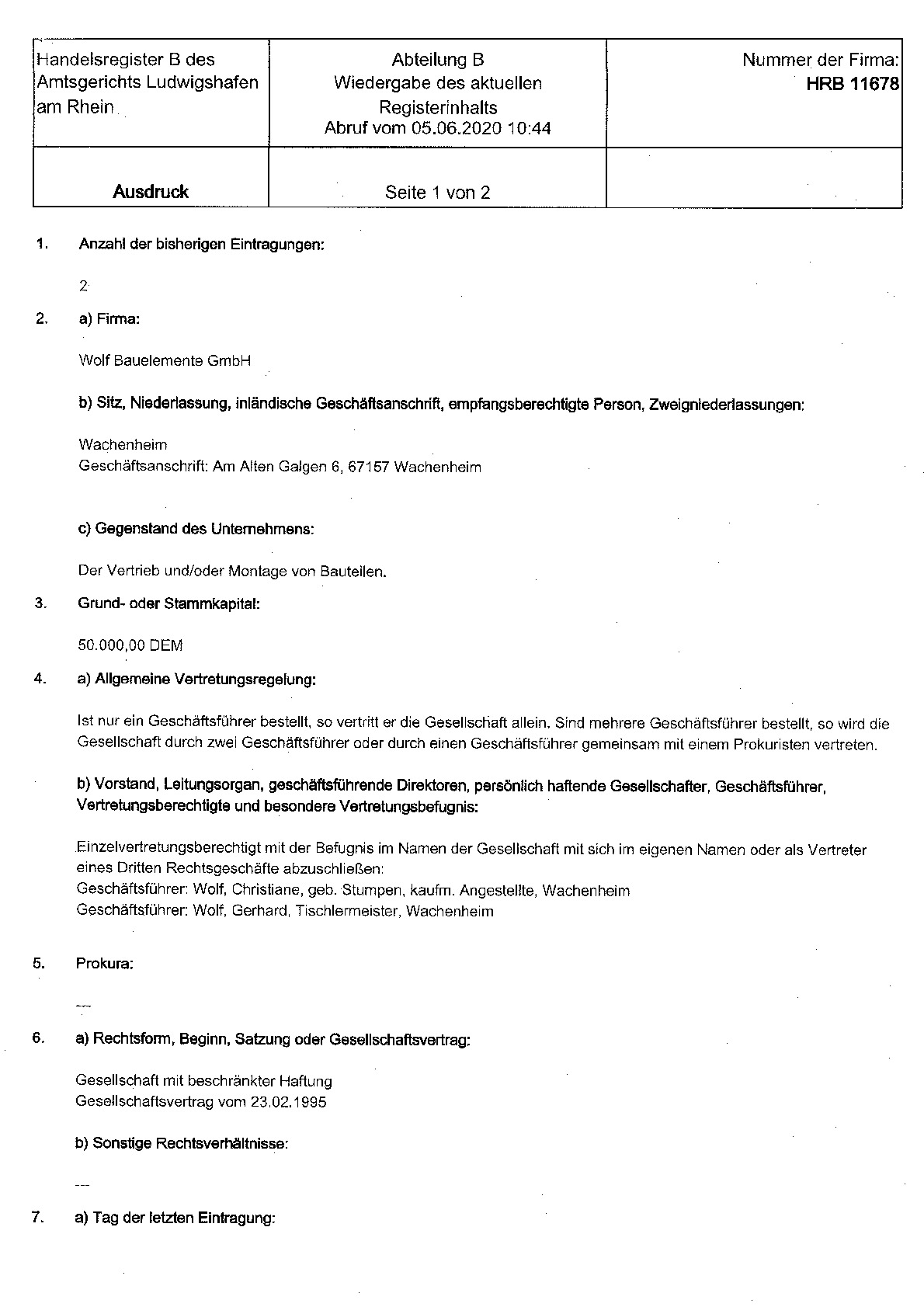 Vorschaubild von Dokument: Handelsregister 2020